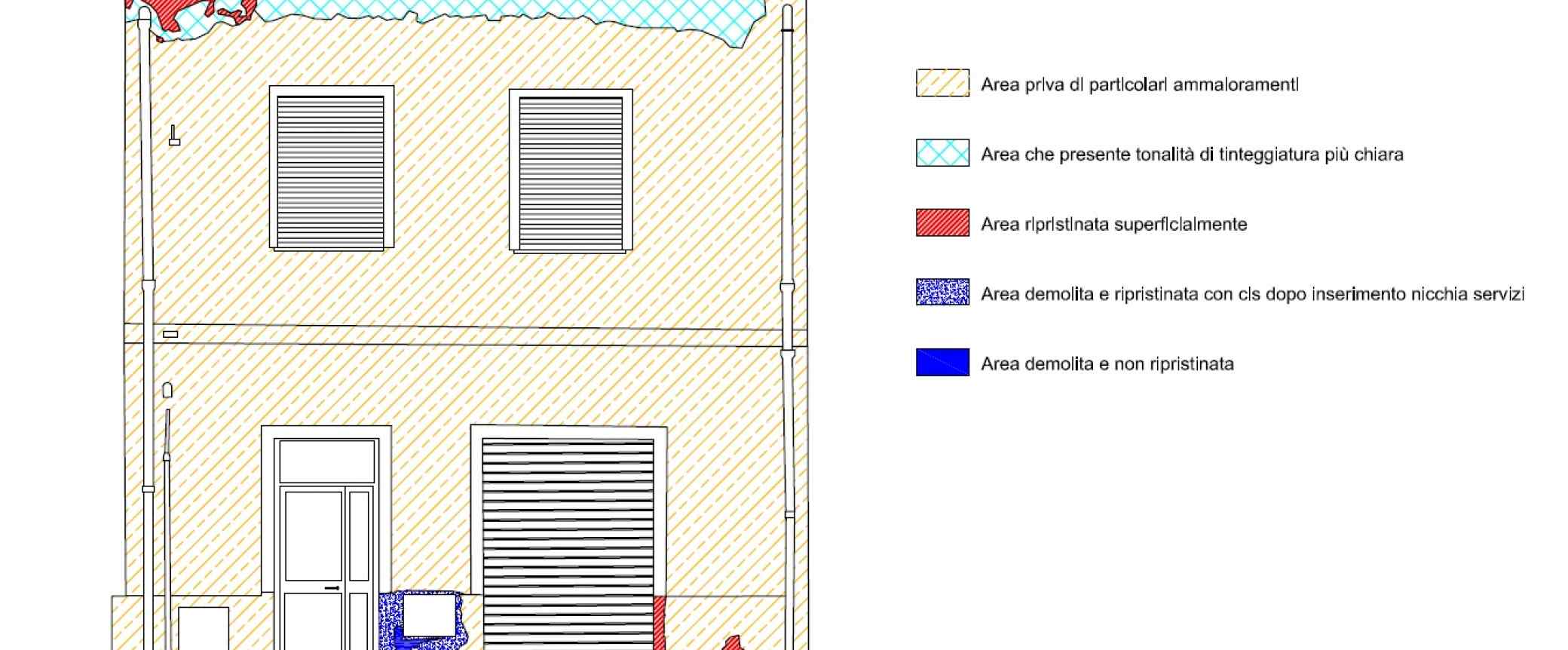 L’analisi delle aree da evidenziare, in questo caso, è stato decisamente rapido, vista lo stato non particolarmente compromesso e le dimensioni abbastanza ridotte del prospetto ma in situazioni più complicate. 
